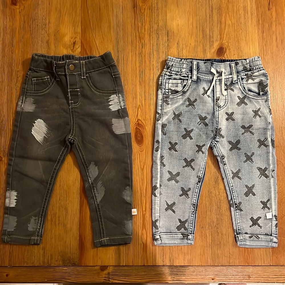 Rosie Pope Brushstroke & X Skinny Jeans 18 & 24 Months Gray & Blue